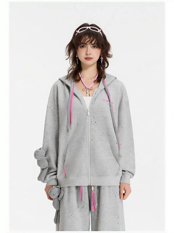 Glittery Fleece Zip Up Hooded Jacket