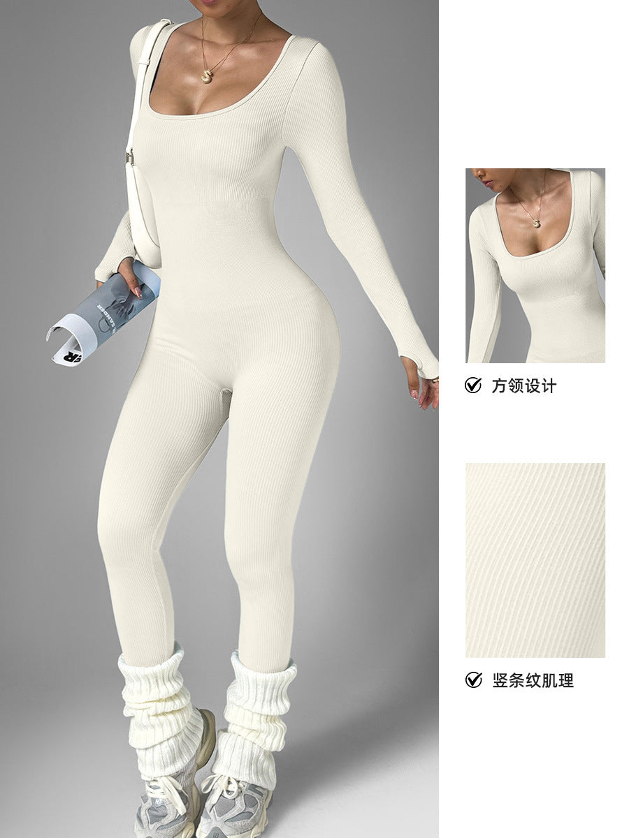 Sculpting Ribbed Long Sleeve Jumpsuit