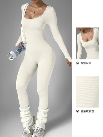 Sculpting Ribbed Long Sleeve Jumpsuit