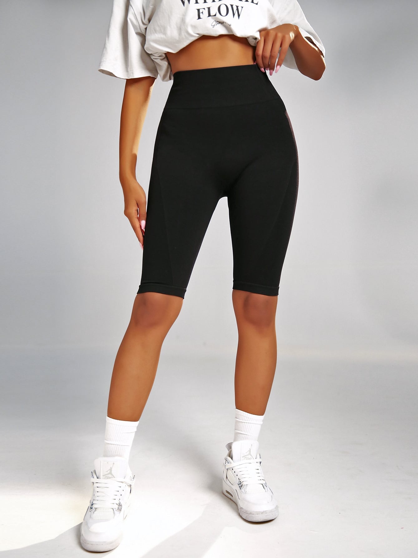 High-Waisted Compression Athletic Yoga Shorts-Black