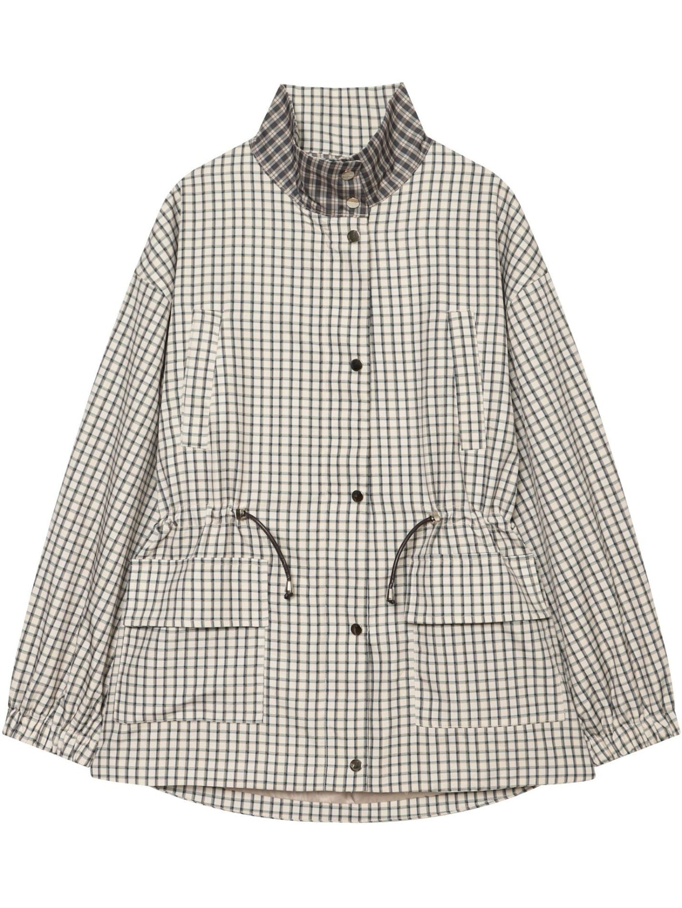 Oversized Plaid Drawstring Utility Jacket