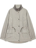 Oversized Plaid Drawstring Utility Jacket