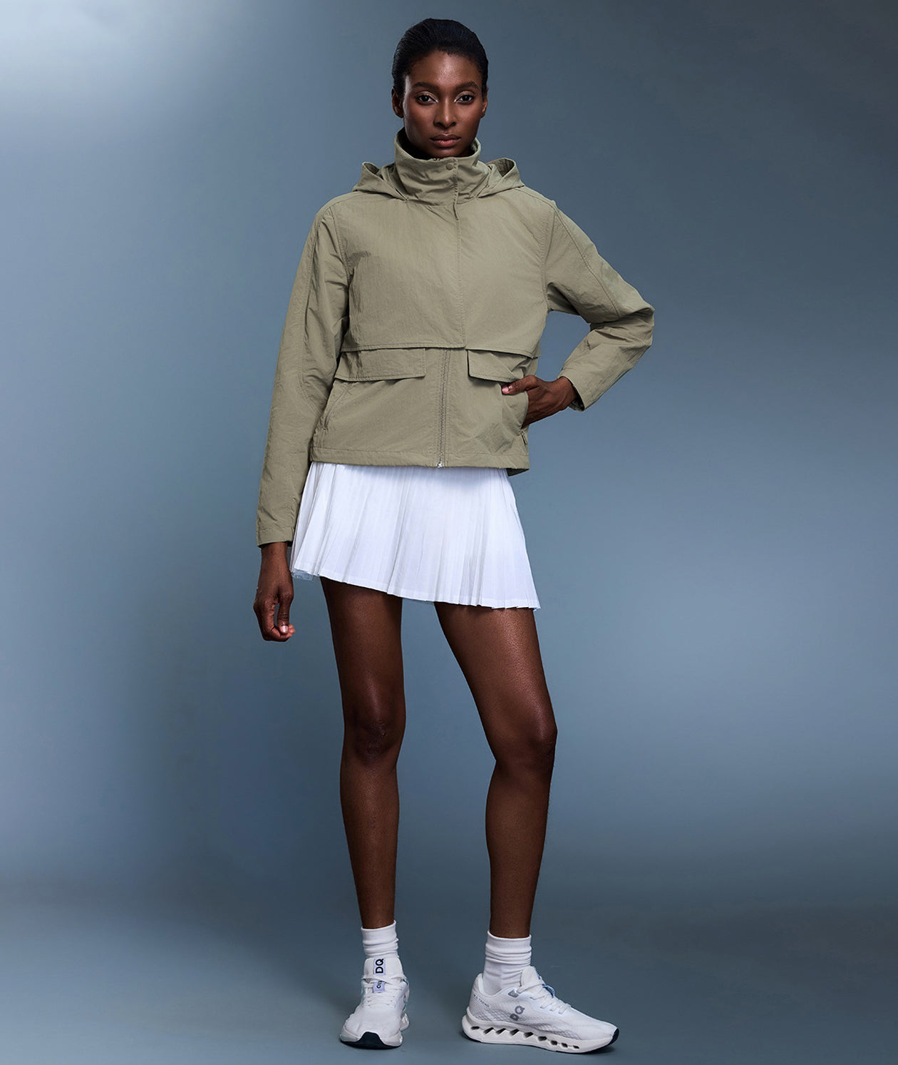 Split-Shoulder Hood Design Active Windbreaker Jacket-Brown