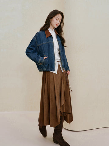 Asymmetrical Suede High Waisted Midi Skirt