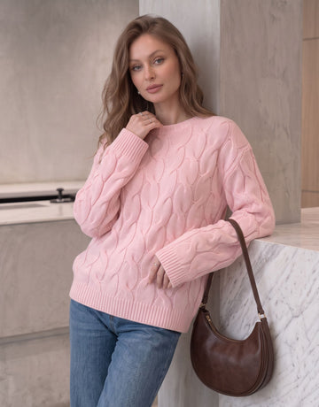 Soft Pink Cable Knit Pullover Sweater