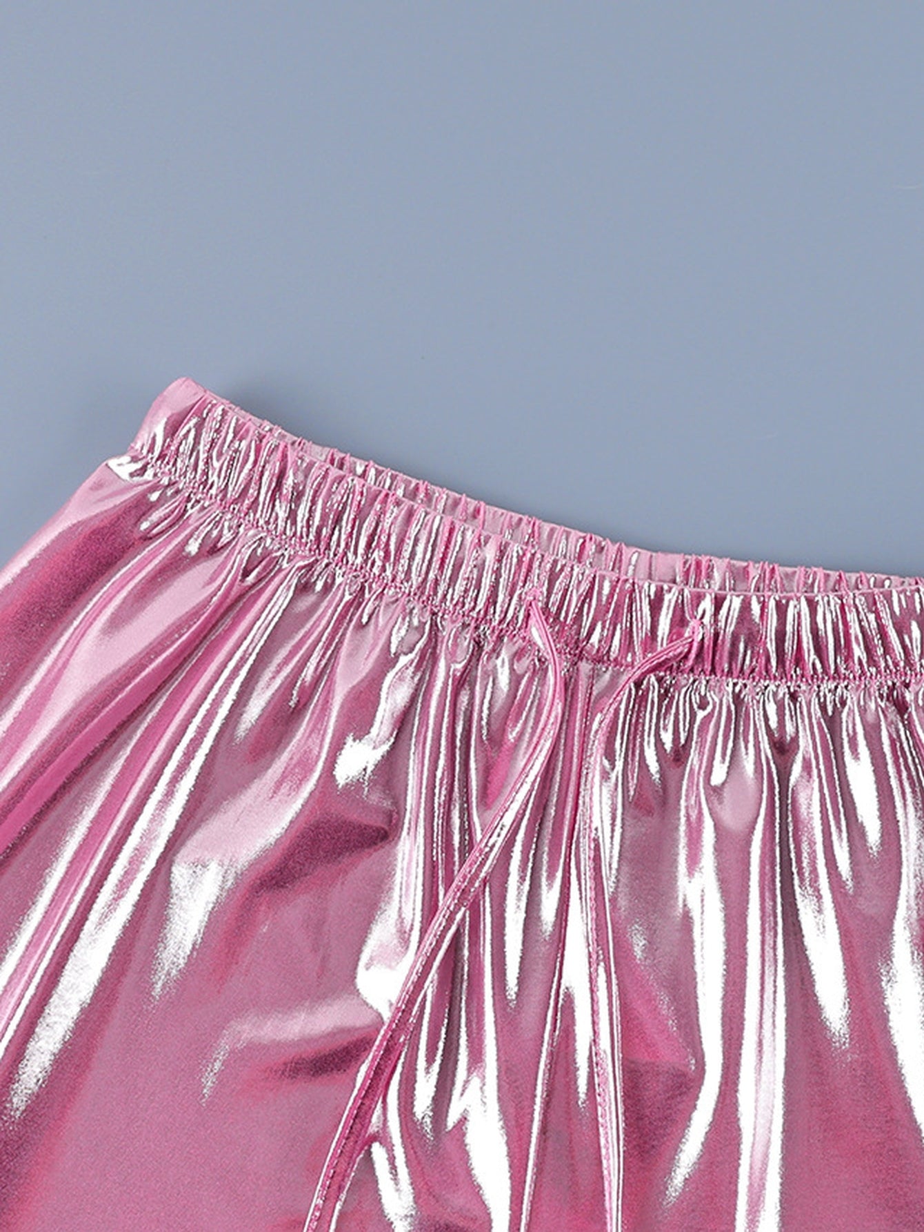 Metallic Satin Drawstring Wide Leg Pants