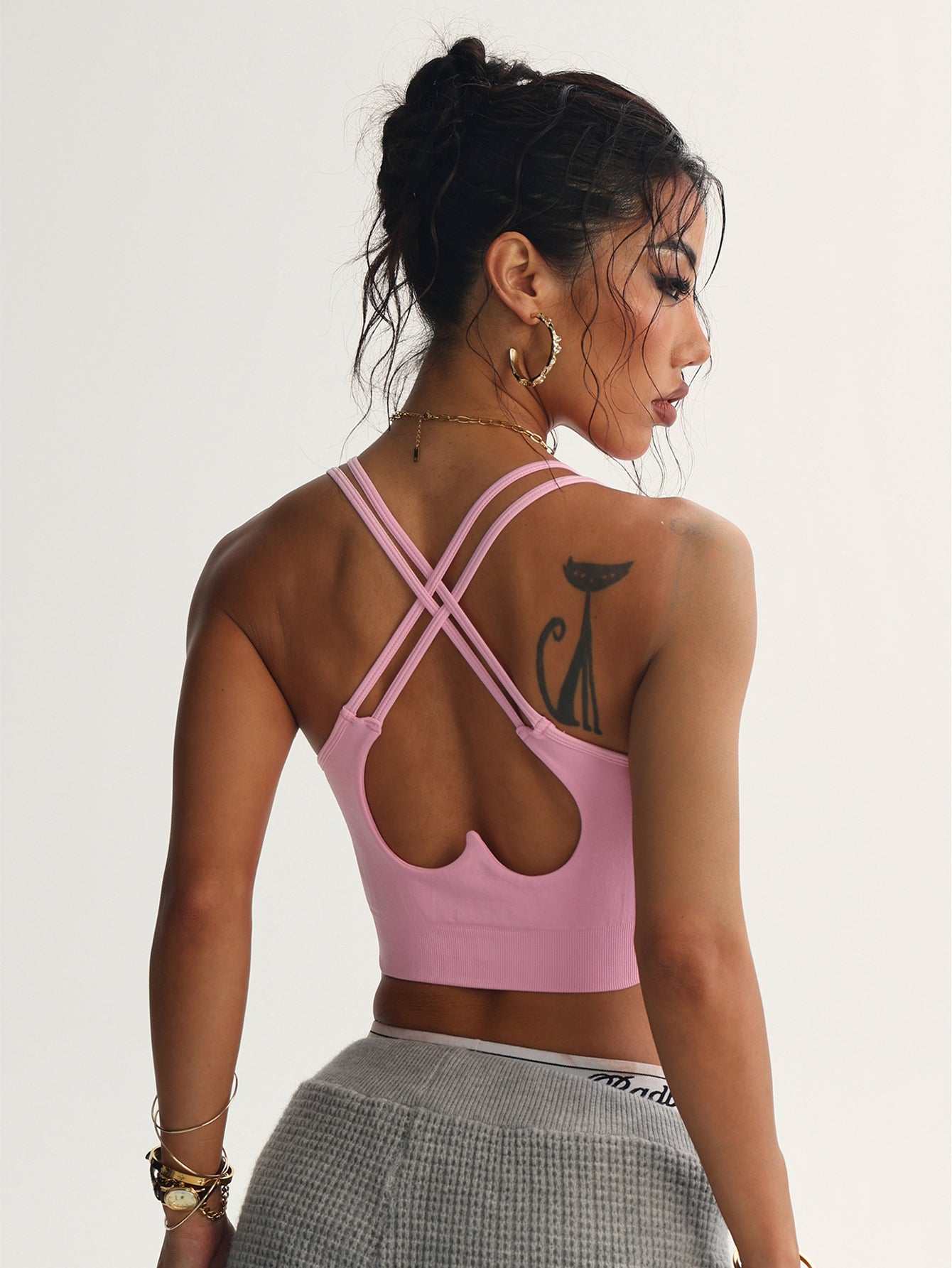 Deep V-Neck Crisscross-Strap Sexy Sports Bra-Multicolor