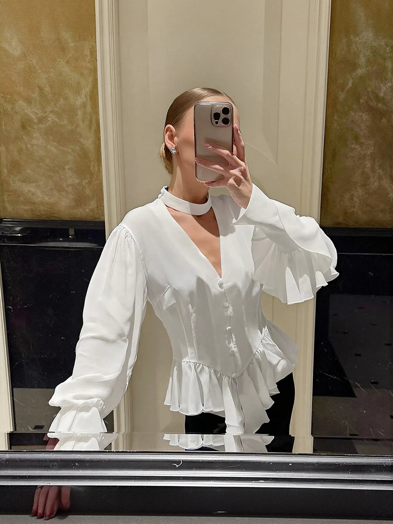 Chic Ruffled Chiffon Peplum Blouse