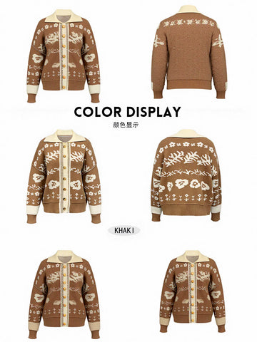 Oversized Floral Jacquard Knit Cardigan