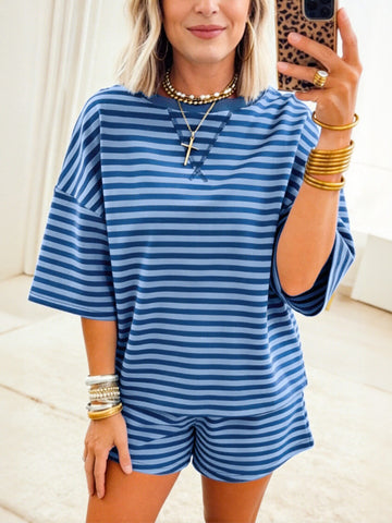 Oversized Striped Lounge Shorts Set