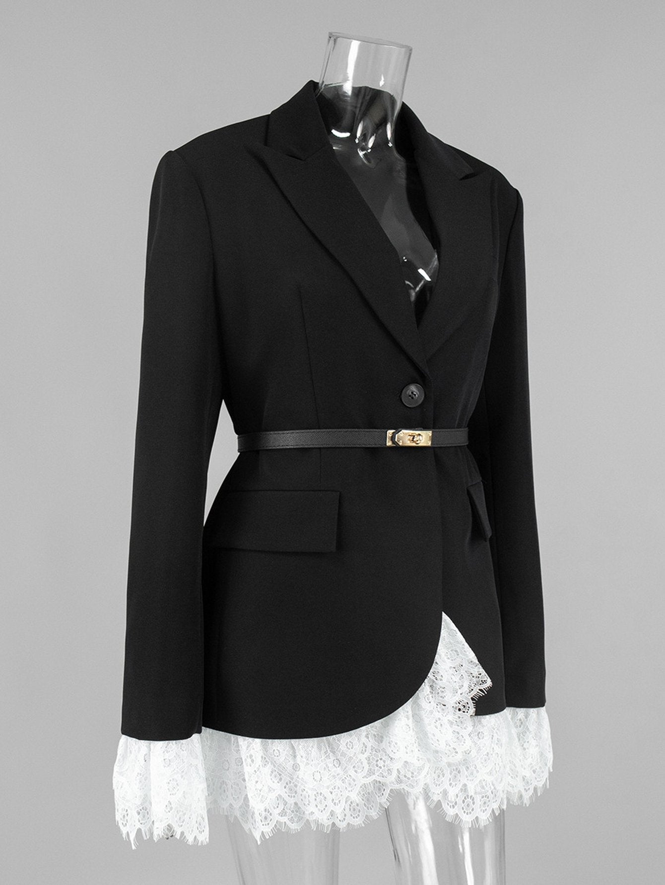 Elegant Lace Trim Fitted Blazer