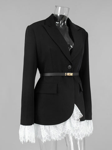 Elegant Lace Trim Fitted Blazer