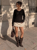 Textured V Neck Knit Pullover Sweater