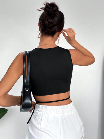 Round Neck Cut Out Sides Tank Top