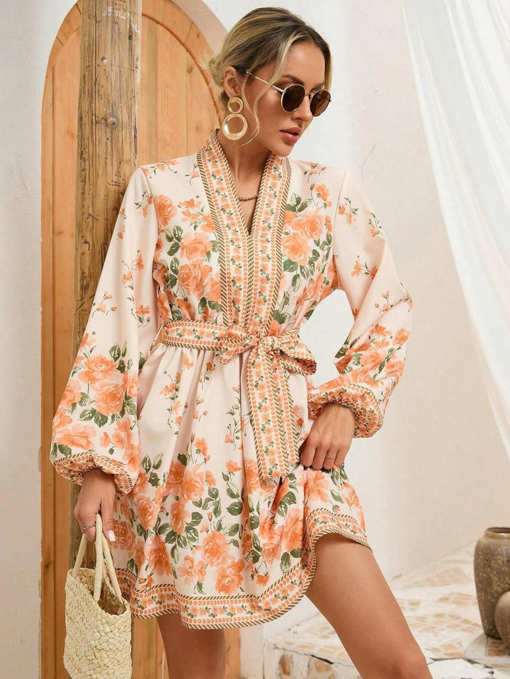 Floral Print Belted Mini Dress