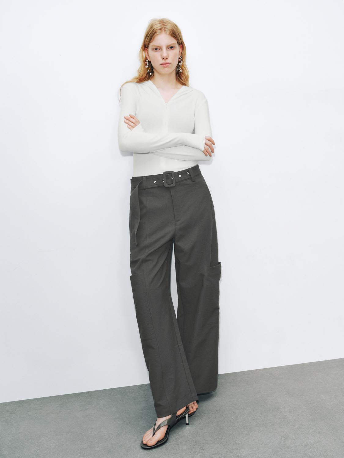 Urban Revivo Wide-Leg Pants-Dark Gray