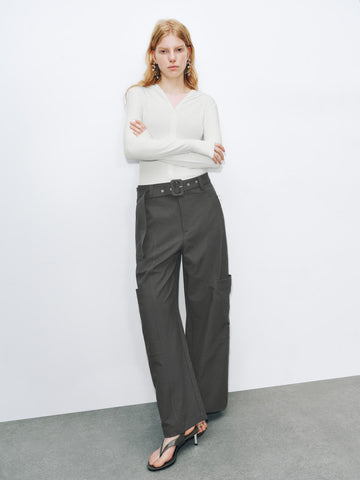 Urban Revivo Wide-Leg Pants-Dark Gray
