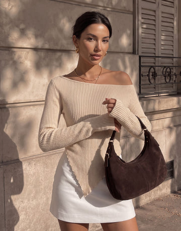 Asymmetric Off Shoulder Ribbed Tee