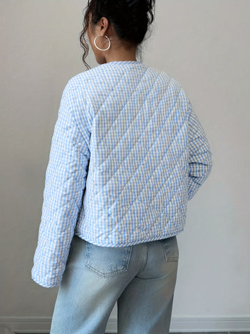 Quilted Gingham Tie Front Jacket