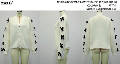 Bow Detail Ribbed Knit Cardigan