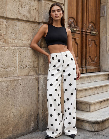 High Waisted Polka Dot Wide Leg Jeans