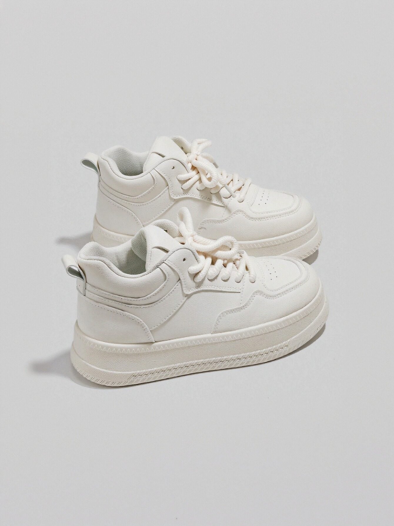 Chunky Platform High-Top Minimalist Casual Shoes-Beige