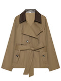 Contrast Collar Belted Trench Jacket