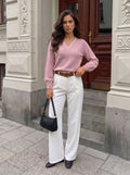 Textured V Neck Knit Sweater