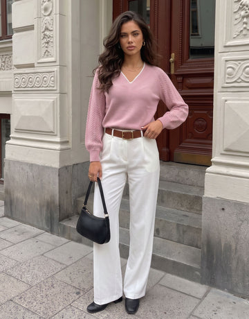 Textured V Neck Knit Sweater