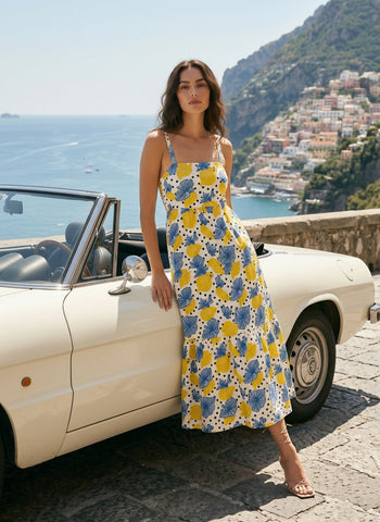 FLORA Floral Print Tiered Strap Midi Dress