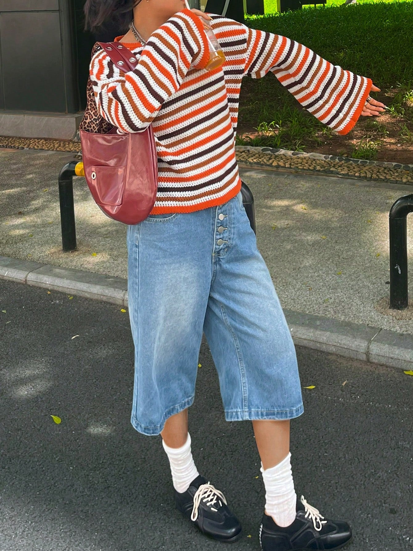 Oversized Striped Crewneck Knit Sweater