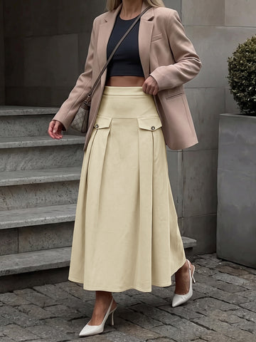 High Waisted Pleated Midi Skirt