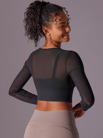 Sheer Cutout Long Sleeve Workout Tee