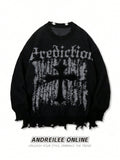 Distressed Oversized Graphic Cross Sweater
