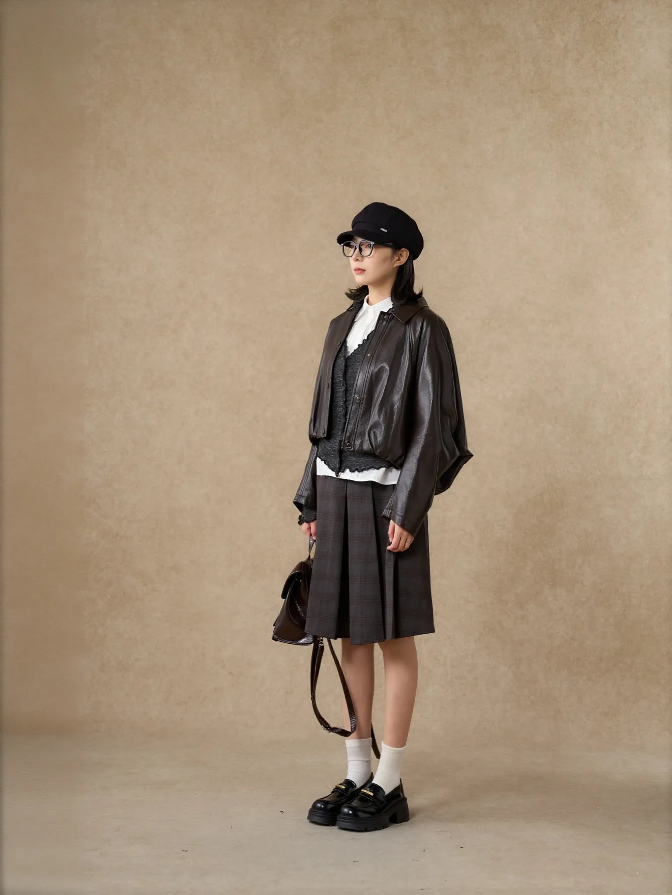 Oversized Vintage Brown Faux Leather Jacket