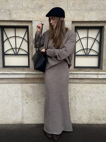 Cozy Ribbed Knit Maxi Skirt Set