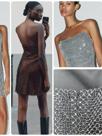 Sparkling Rhinestone Strapless Mini Dress