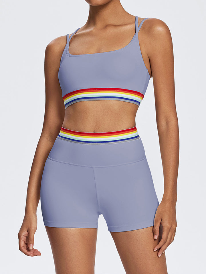 Seamless Rainbow Trim Yoga Shorts Set