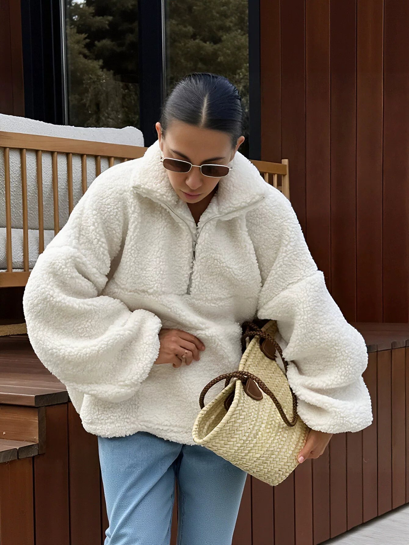 Oversized Quarter Zip Sherpa Jacket