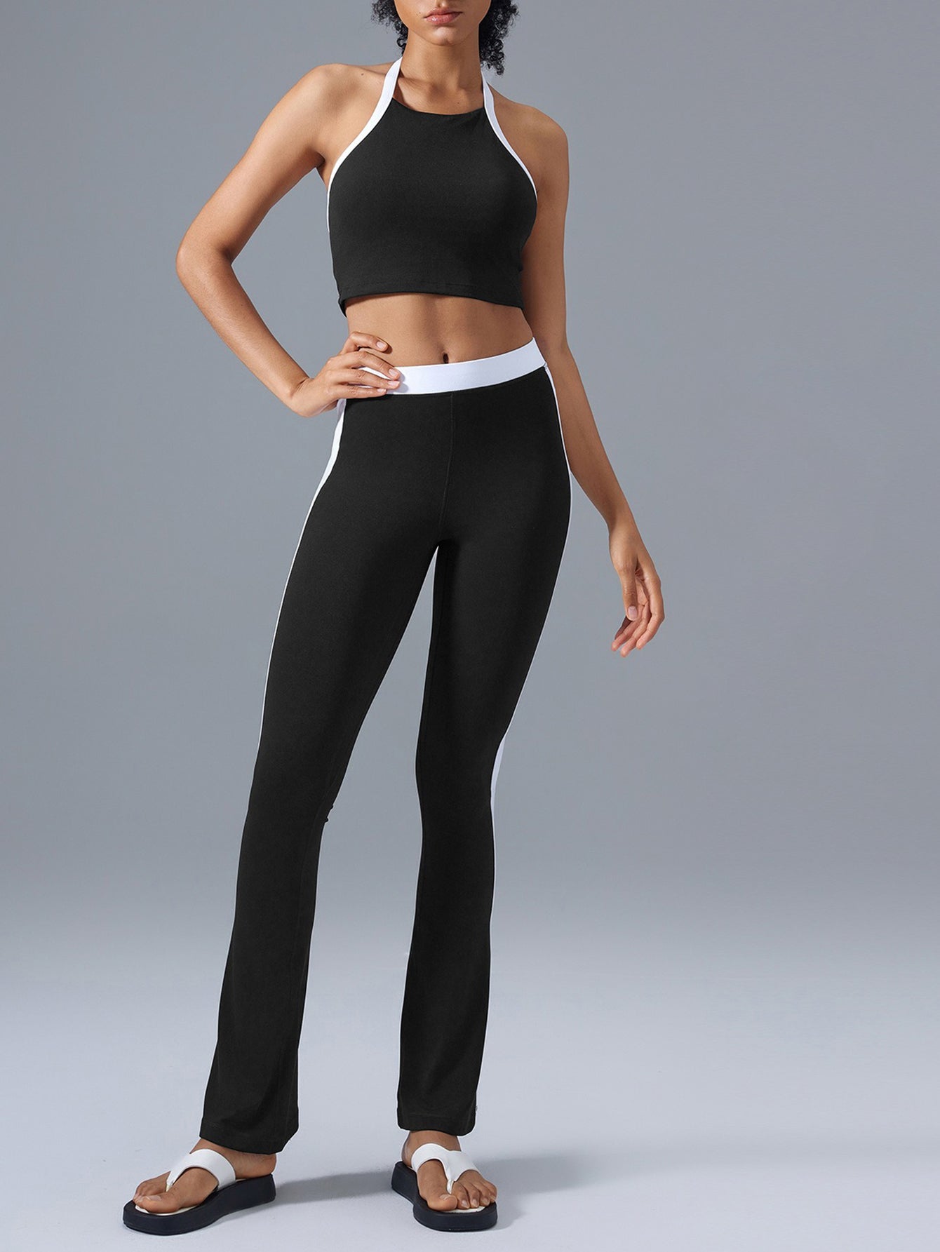 High-Waisted Side-Stripe Flare-Leg Athletic Yoga Pants-Multicolor