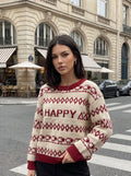 Cozy Festive Graphic Knit Pullover Sweater