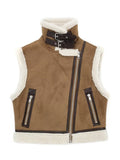 Faux Shearling Buckled Moto Vest