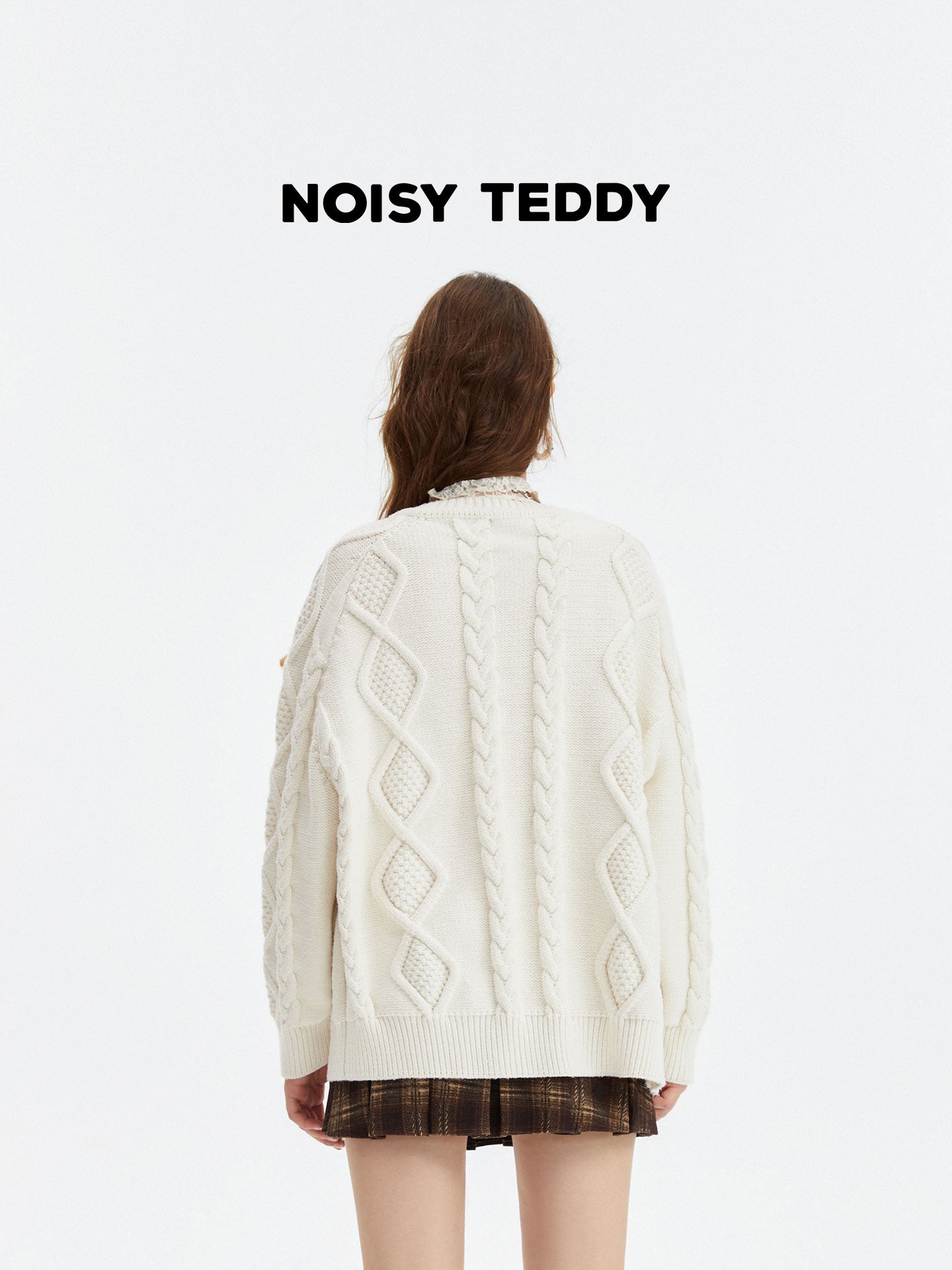 Cute Bear Applique Cable Knit Cardigan