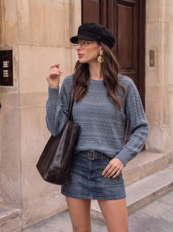 Oversized Open Knit Cable Pullover Sweater