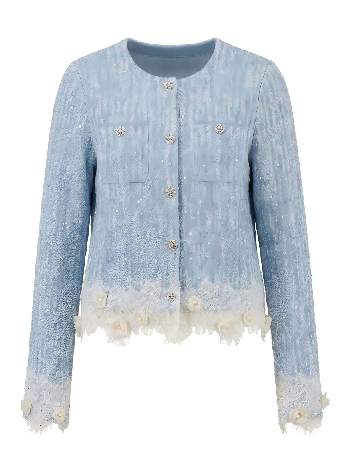 Shimmering Lace Trim Knit Cardigan