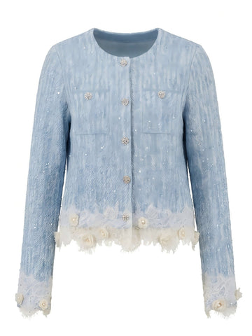 Shimmering Lace Trim Knit Cardigan
