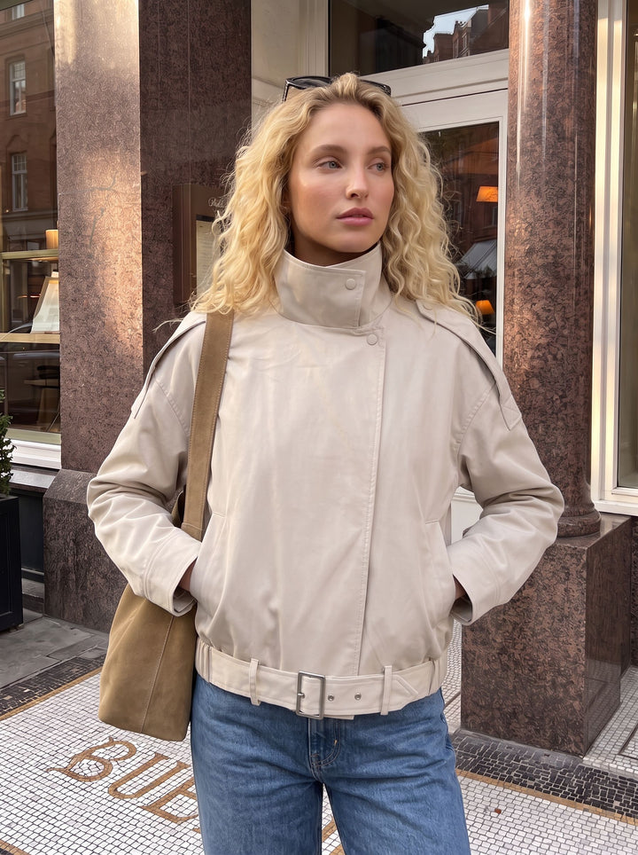 Oversized Stand Collar Belted Utility Jacket