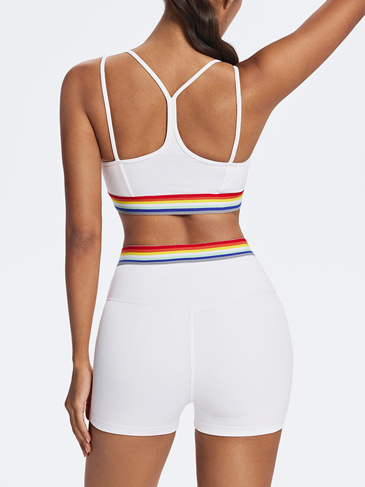 Seamless Rainbow Trim Yoga Shorts Set