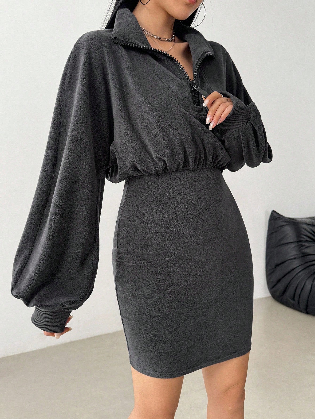 Cozy Fleece Half Zip Dress