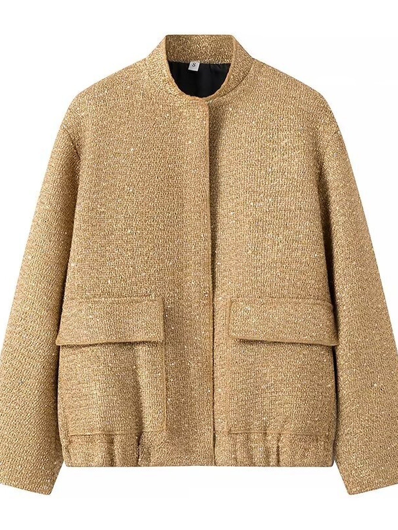 Shimmering Tweed Stand Collar Jacket